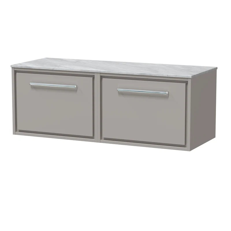 Lille 1200mm Wall Hung 2 Drawer Vanity Unit & Grey Marble Worktop - Pebble Grey Matt