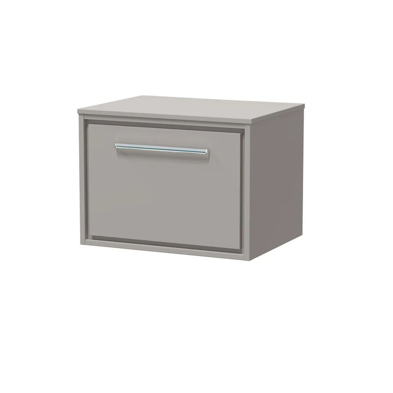 Lille 600mm Wall Hung 1 Drawer Vanity Unit & Worktop - Pebble Grey Matt