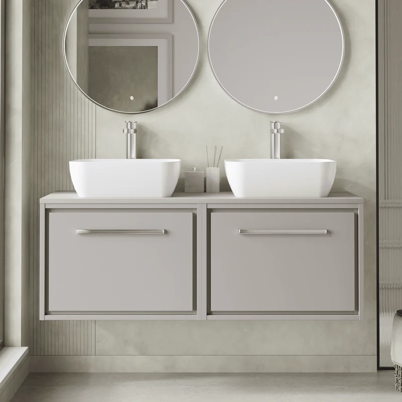 Lille 1200mm Wall Hung 2 Drawer Vanity Unit & Worktop - Pebble Grey Matt