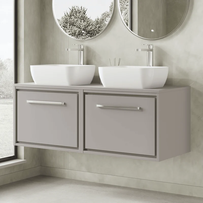 Lille 1200mm Wall Hung 2 Drawer Vanity Unit & Worktop - Pebble Grey Matt