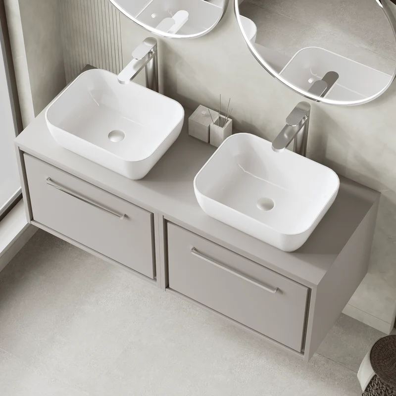 Lille 1200mm Wall Hung 2 Drawer Vanity Unit & Worktop - Pebble Grey Matt