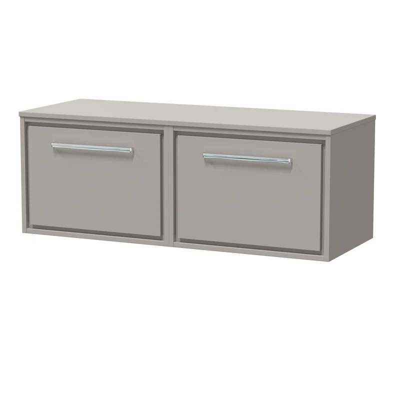 Lille 1200mm Wall Hung 2 Drawer Vanity Unit & Worktop - Pebble Grey Matt