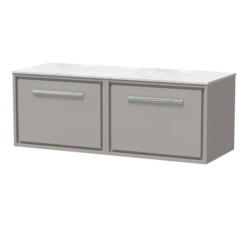 Lille 1200mm Wall Hung 2 Drawer Vanity Unit & White Marble Worktop - Pebble Grey Matt