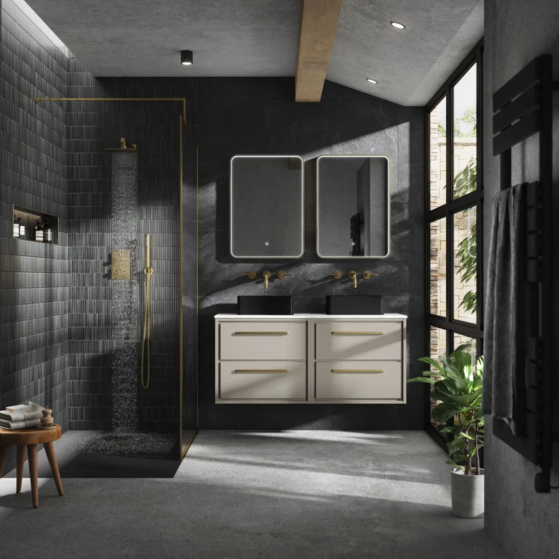 Lille 1200mm Wall Hung 4 Drawer Vanity Unit & Carrera Marble Worktop - Pebble Grey Matt