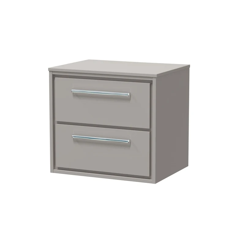 Lille 600mm Wall Hung 2 Drawer Vanity Unit & Worktop - Pebble Grey Matt