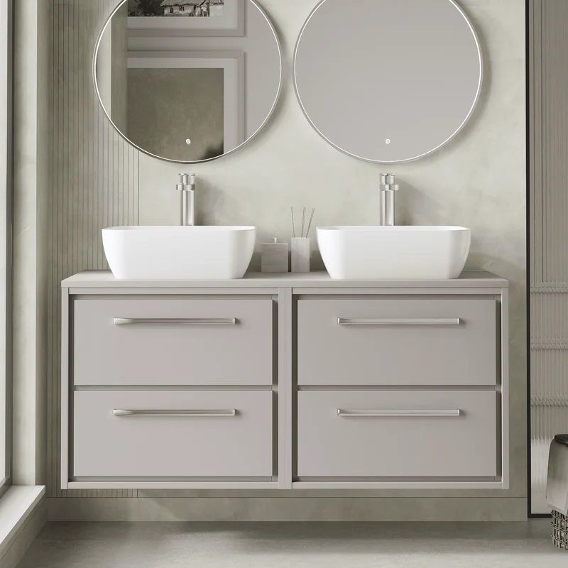 Lille 1200mm Wall Hung 4 Drawer Vanity Unit & Worktop - Pebble Grey Matt