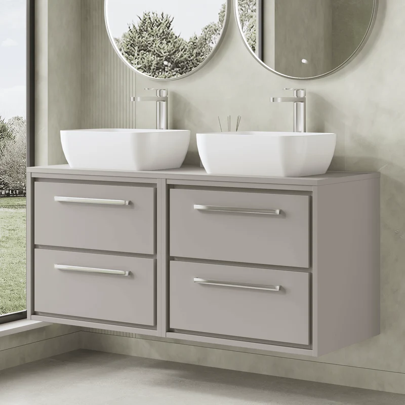 Lille 1200mm Wall Hung 4 Drawer Vanity Unit & Worktop - Pebble Grey Matt