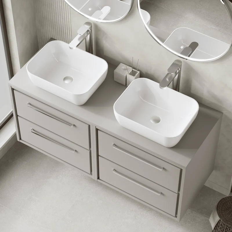 Lille 1200mm Wall Hung 4 Drawer Vanity Unit & Worktop - Pebble Grey Matt