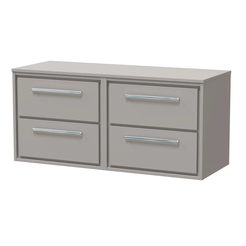 Lille 1200mm Wall Hung 4 Drawer Vanity Unit & Worktop - Pebble Grey Matt