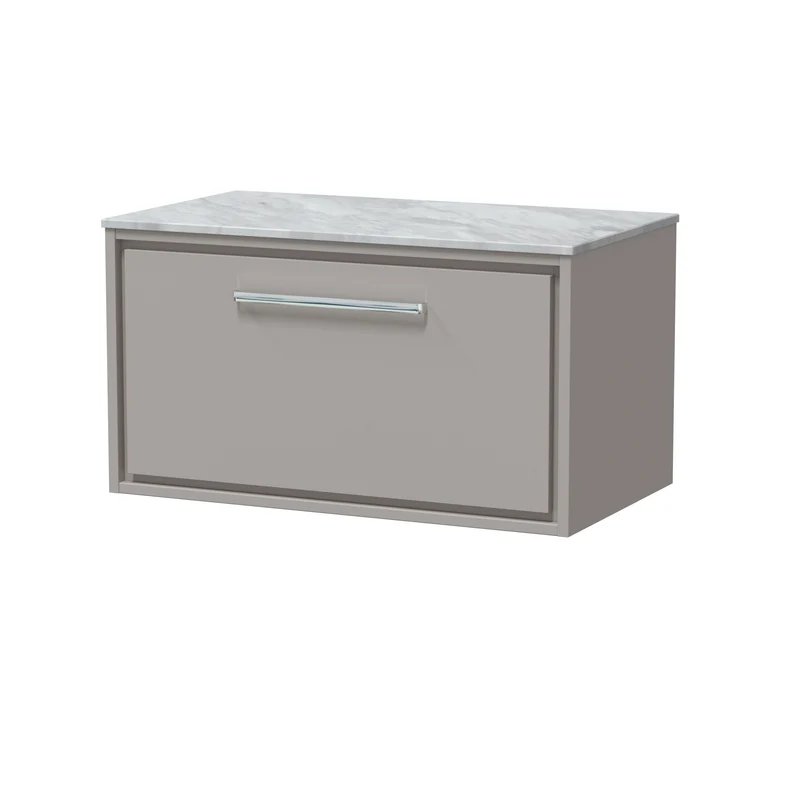 Lille 800mm Wall Hung 1 Drawer Vanity Unit & Grey Marble Worktop - Pebble Grey Matt