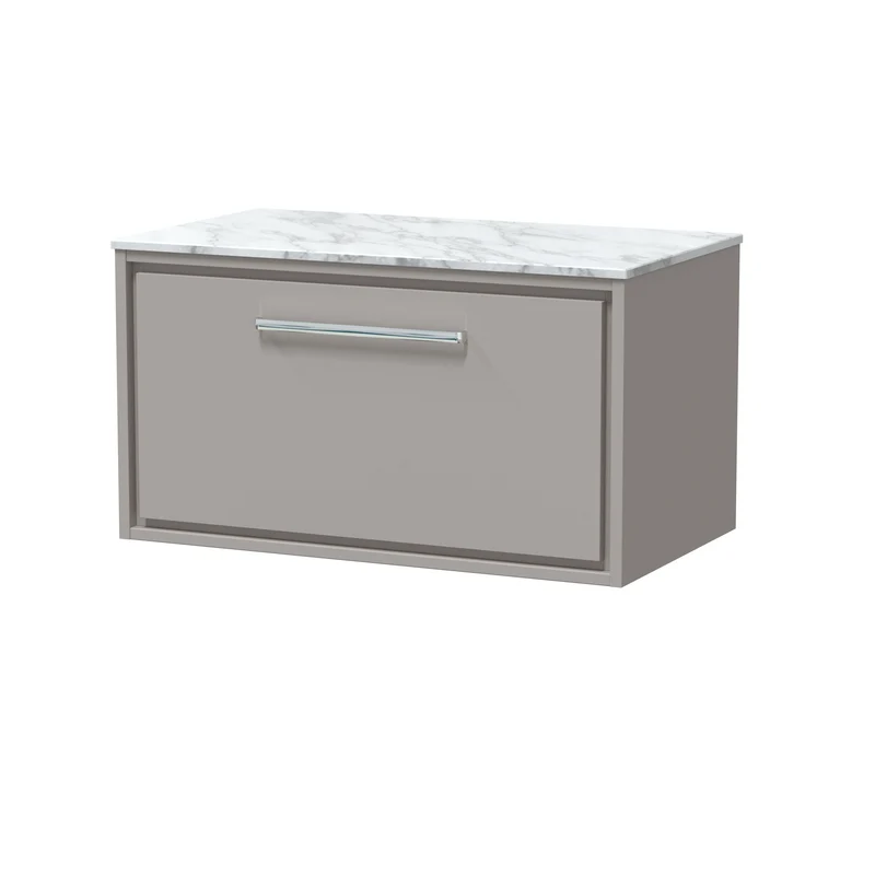 Lille 800mm Wall Hung 1 Drawer Vanity Unit & Carrera Marble Worktop - Pebble Grey Matt