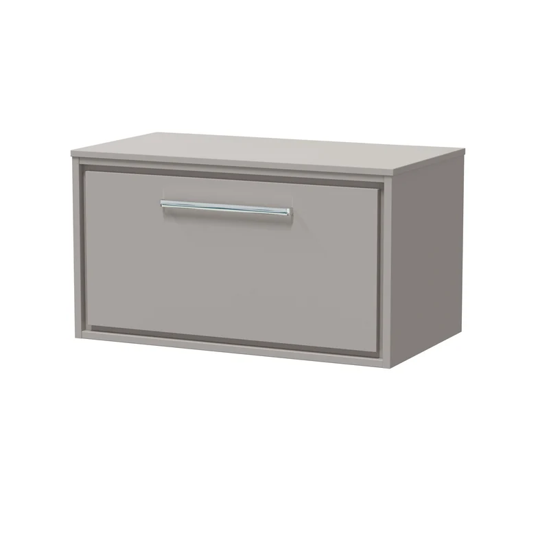 Lille 800mm Wall Hung 1 Drawer Vanity Unit & Worktop - Pebble Grey Matt