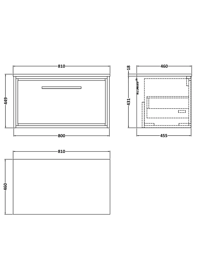 Lille 800mm Wall Hung 1 Drawer Vanity Unit & White Marble Worktop - Pebble Grey Matt