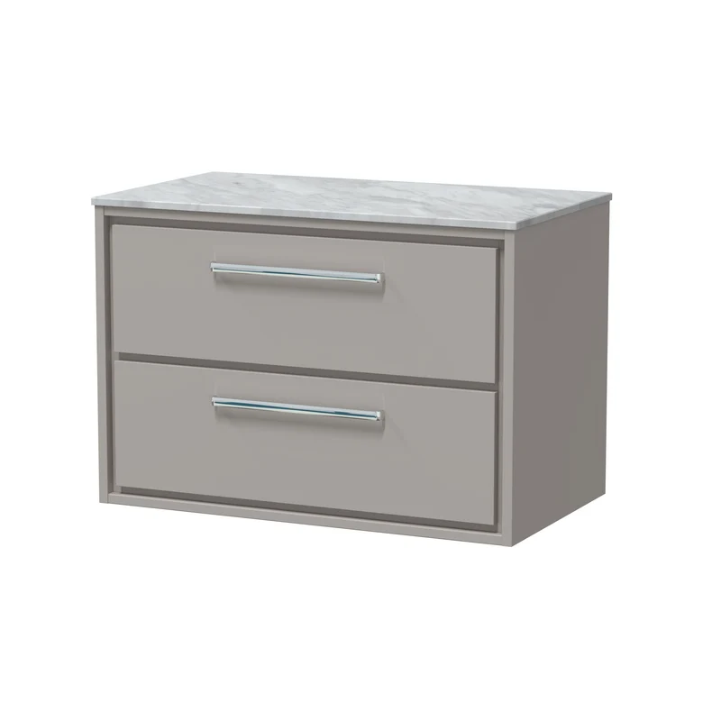Lille 800mm Wall Hung 2 Drawer Vanity Unit & Grey Marble Worktop - Pebble Grey Matt
