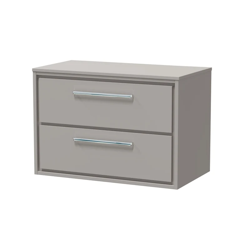 Lille 800mm Wall Hung 2 Drawer Vanity Unit & Worktop - Pebble Grey Matt