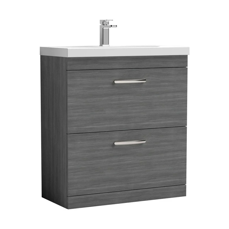 Nuie Athena 800mm Floor Standing Vanity With Basin 3 Contemporary Anthracite Woodgrain MFC 915x810x390mm