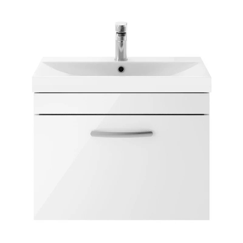 Nuie Athena 600mm Wall Hung Vanity With Basin 3 Contemporary Gloss White MFC 481x610x390mm