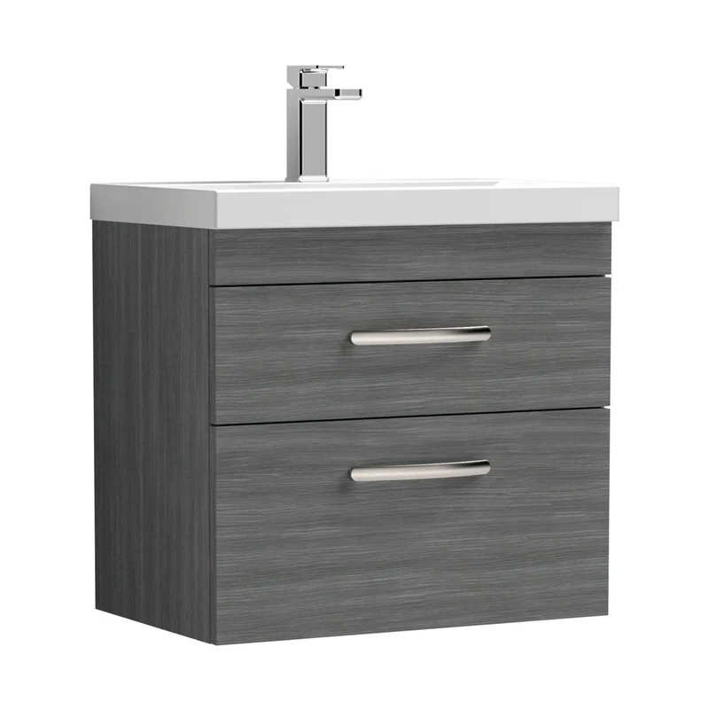 Nuie Athena 600mm Wall Hung Vanity With Basin 3 Contemporary Anthracite Woodgrain MFC 589x610x390mm