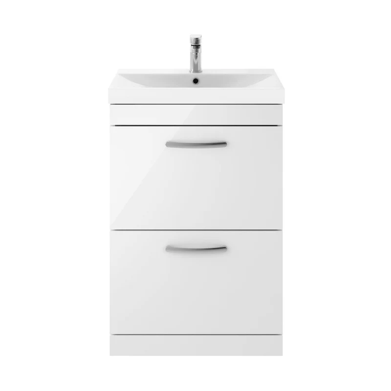 Nuie Athena 600mm Floor Standing Vanity With Basin 3 Contemporary Gloss White MFC 915x610x390mm - ATH034D