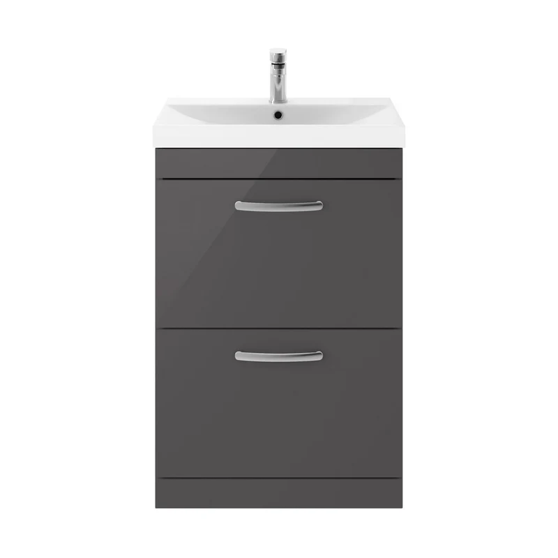 Nuie Athena 600mm Floor Standing Cabinet With Basin 3 Contemporary Gloss Grey MFC 915x610x390mm - ATH076D