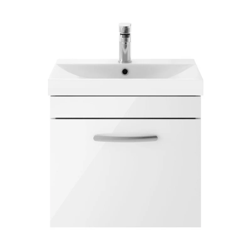 Nuie Athena 500mm Wall Hung Vanity With Basin 3 Contemporary Gloss White MFC 481x510x390mm