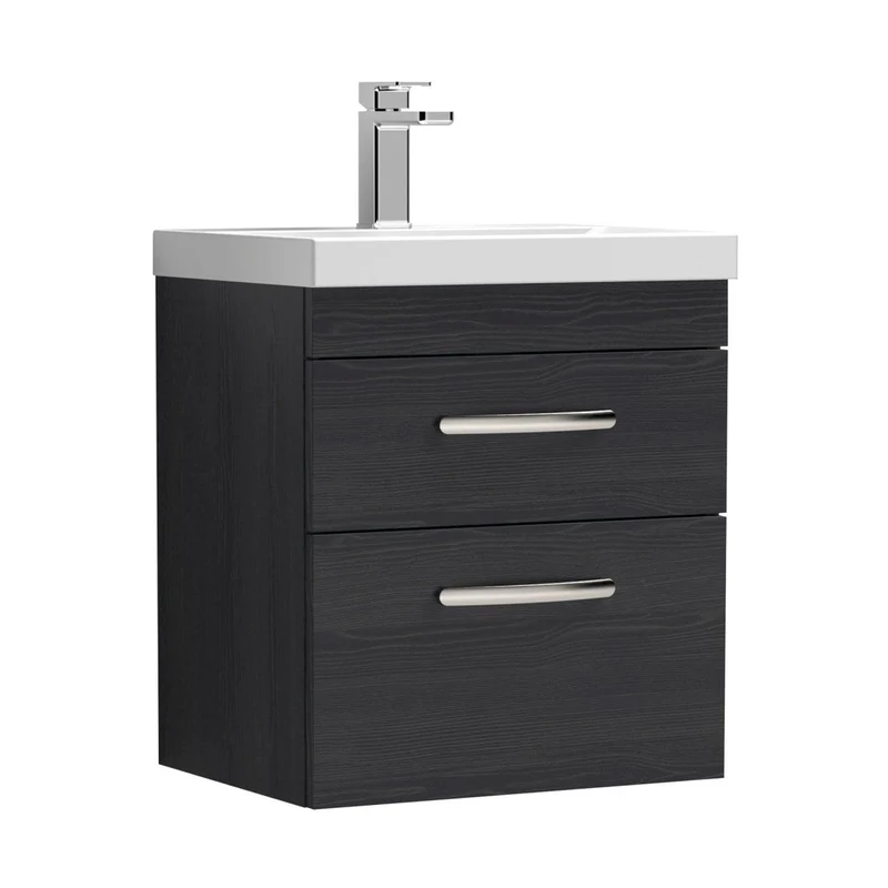 Nuie Athena 500mm Wall Hung Vanity With Basin 3 Contemporary Charcoal Black MFC 589x510x390mm