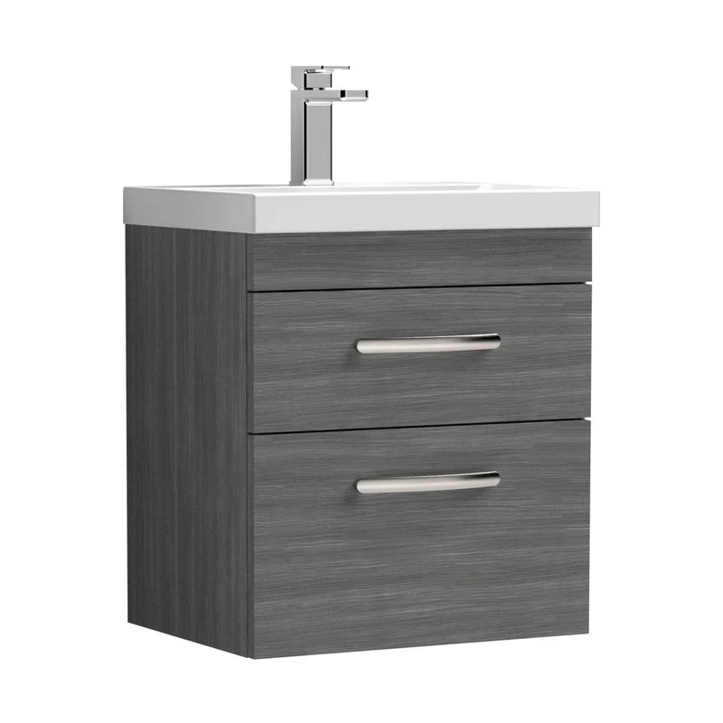 Nuie Athena 500mm Wall Hung Vanity With Basin 3 Contemporary Anthracite Woodgrain MFC 589x510x390mm