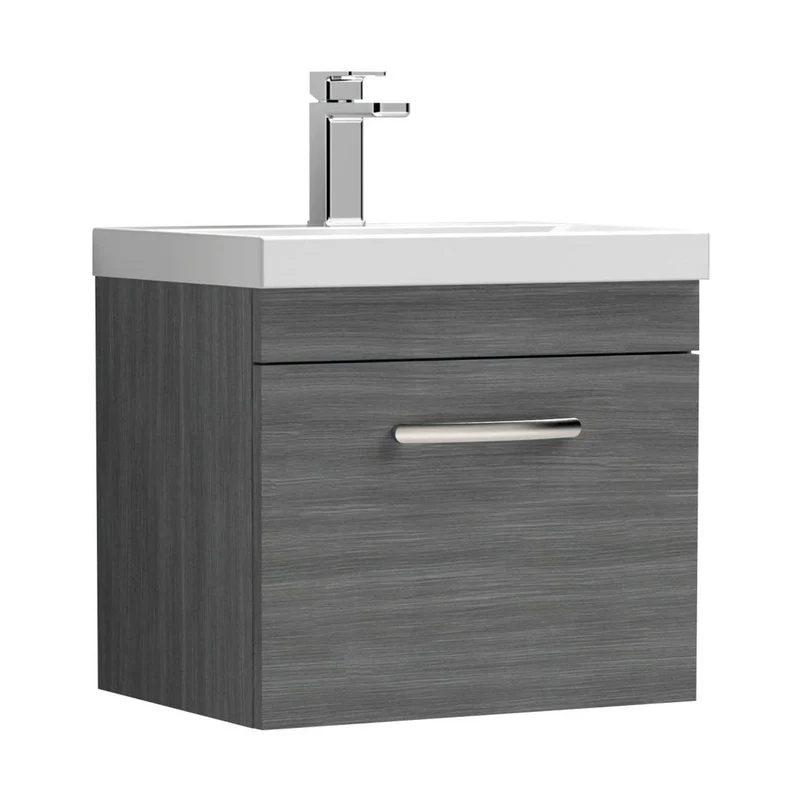 Nuie Athena 500mm Wall Hung Vanity With Basin 3 Contemporary Anthracite Woodgrain MFC 481x510x390mm