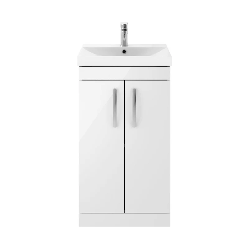 Nuie Athena 500mm Floor Standing Vanity With Basin 3 Contemporary Gloss White MFC 915x510x390mm