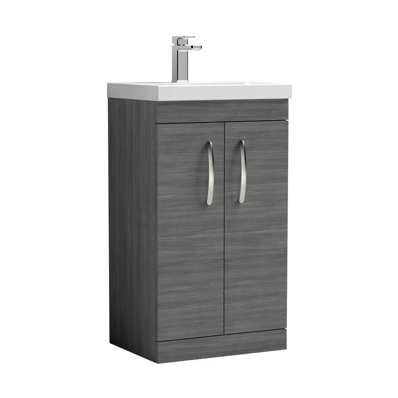 Nuie Athena 500mm Floor Standing Vanity With Basin 3 Contemporary Anthracite Woodgrain MFC 915x510x390mm