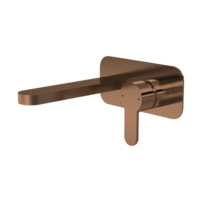 Nuie Arvan Wall Mounted 2 Tap Hole Basin Mixer With Plate Contemporary Brushed Bronze Brass 108x180x193mm