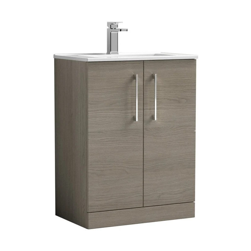 Nuie Arno 600mm Floor Standing 2 Door Vanity & Basin 2 Contemporary Solace Oak MFC 815x600x390mm