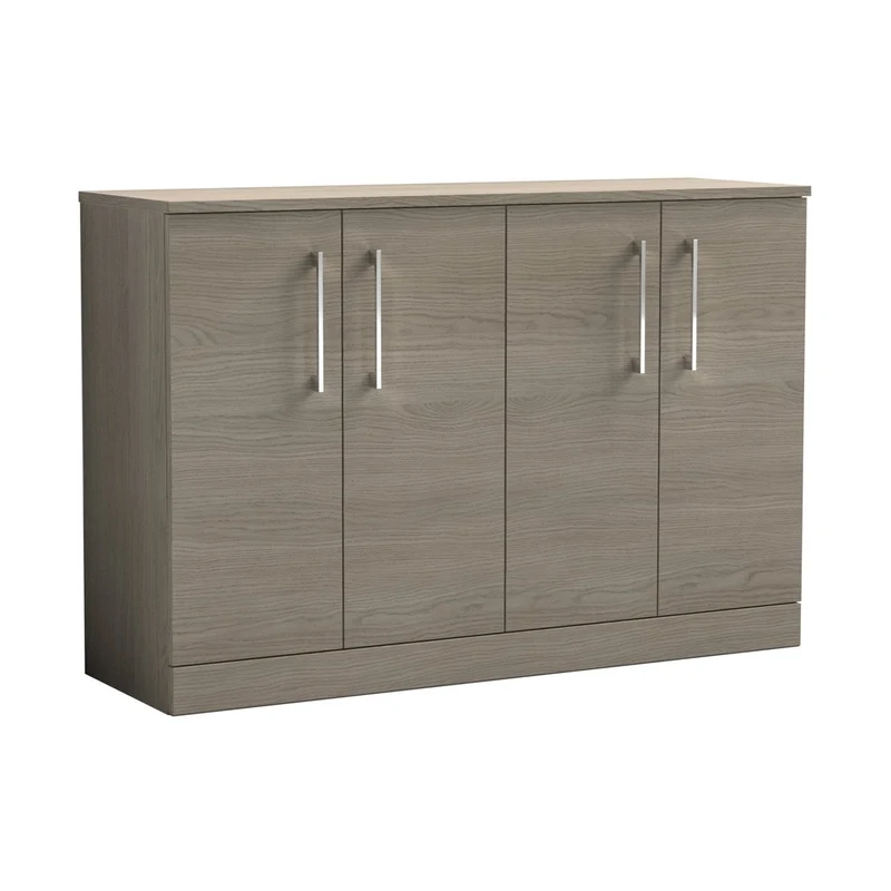 Nuie Arno 1200mm Floor Standing 4 Door Vanity & Worktop Contemporary Solace Oak MFC Textured Woodgrain 818x1205x390mm