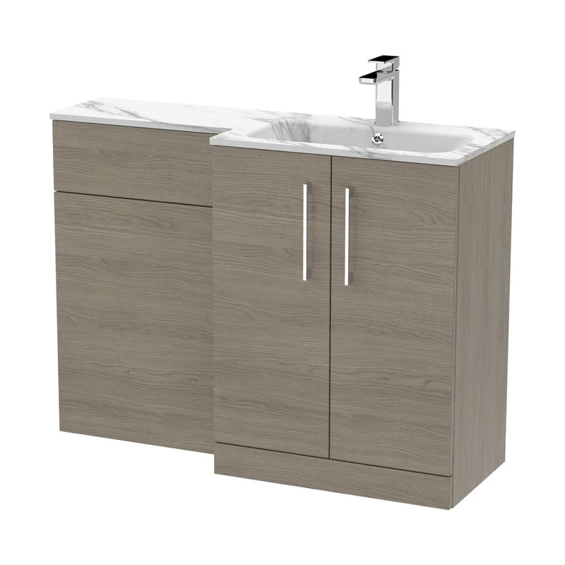 Nuie Arno 1100mm Right Hand Combination Contemporary Solace Oak MFC Textured Woodgrain,stone 858x1105x390mm - ARN2513R
