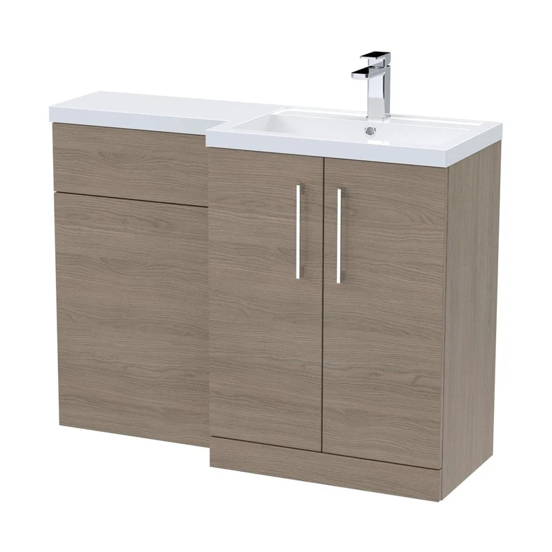 Nuie Arno 1100mm Right Hand Combination Contemporary Solace Oak MFC Textured Woodgrain 858x1105x390mm