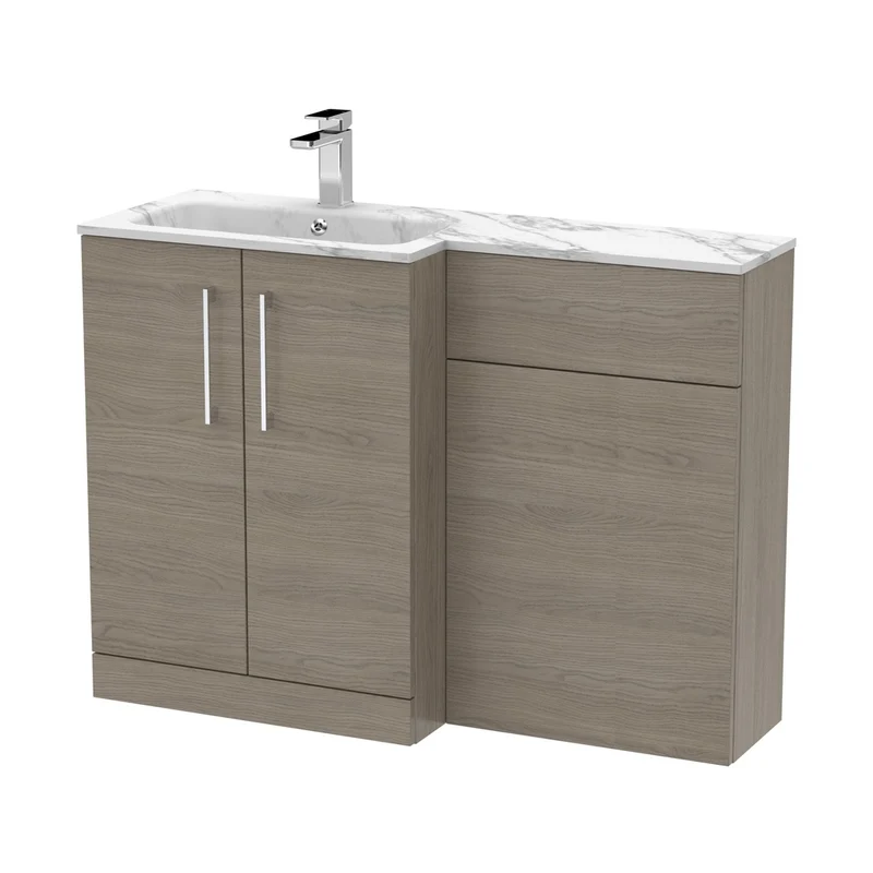 Nuie Arno 1100mm Left Hand Combination Contemporary Solace Oak MFC Textured Woodgrain,stone 858x1105x390mm - ARN2513L