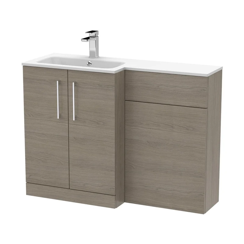 Nuie Arno 1100mm Left Hand Combination Contemporary Solace Oak MFC Textured Woodgrain,stone 858x1105x390mm - ARN2512L