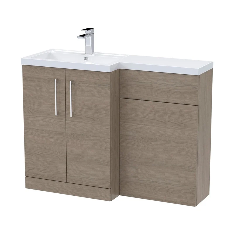 Nuie Arno 1100mm Left Hand Combination Contemporary Solace Oak MFC Textured Woodgrain 858x1105x390mm