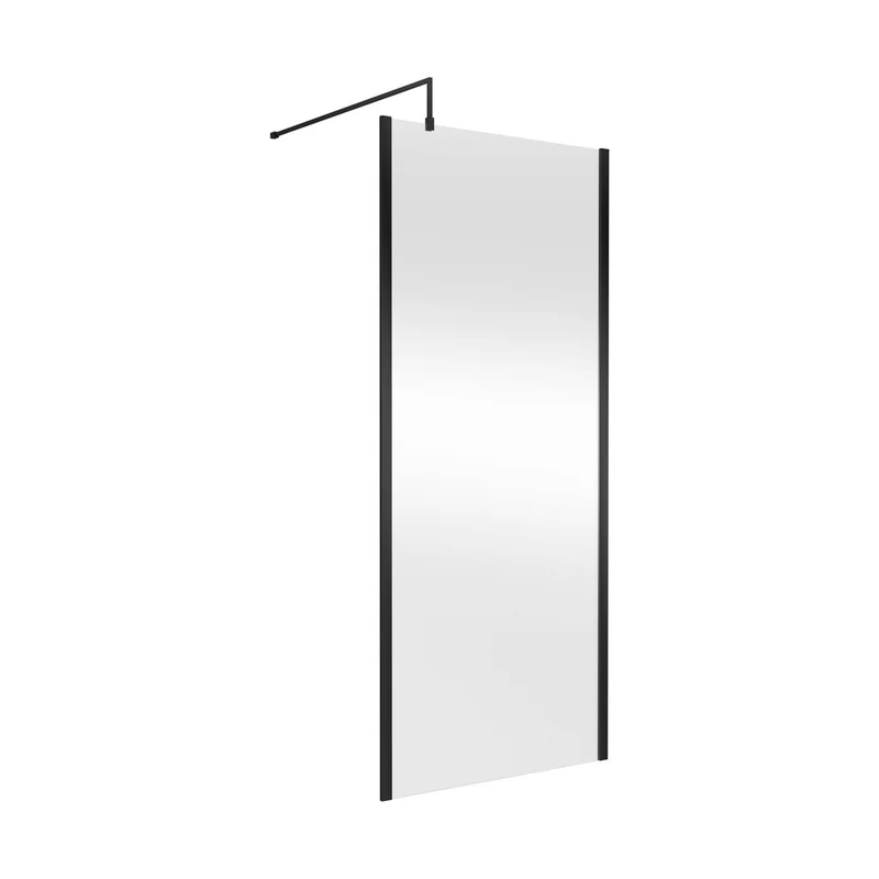 Hudson Reed Wetroom Screens 900mm Outer Framed Wetroom Screen With Support Bar Contemp Matt Black Aluminium 1950x900x14mm