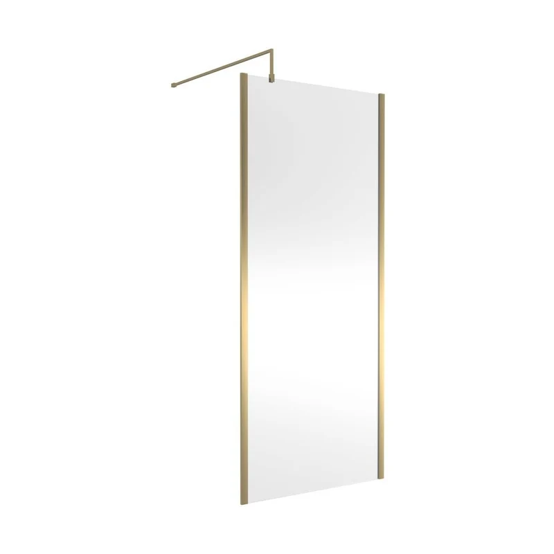 Hudson Reed Wetroom Screens 900mm Outer Framed Wetroom Screen With Support Bar Contemp Brushed Brass Aluminium 1950x900x14mm