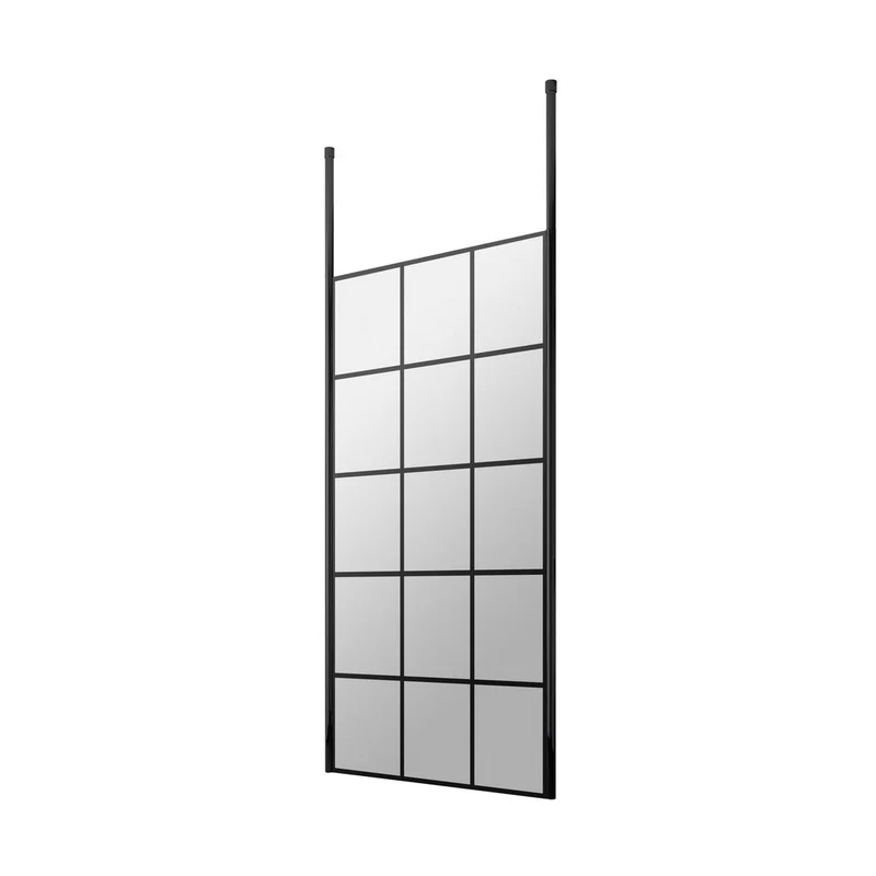 Hudson Reed Wetroom Screens 900mm Frame Screen With Ceiling Posts Contemp Matt Black Aluminium 1950x900x14mm