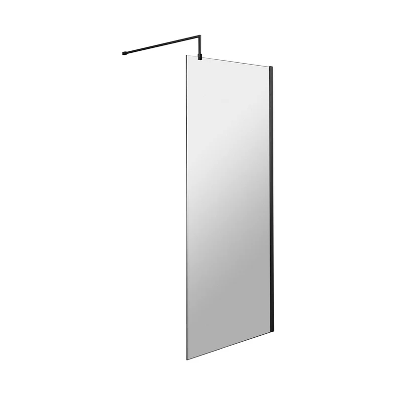 Hudson Reed Wetroom Screens 800mm Wetroom Screen With Black Support Bar Contemp Matt Black Aluminium 1950x800x14mm