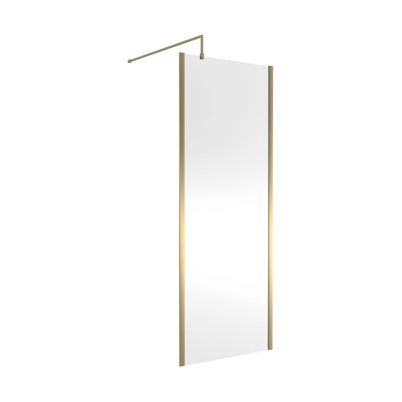 Hudson Reed Wetroom Screens 800mm Outer Framed Wetroom Screen With Support Bar Contemp Brushed Brass Aluminium 1950x800x14mm