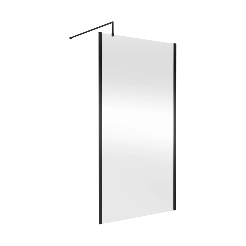 Hudson Reed Wetroom Screens 1100mm Outer Framed Wetroom Screen With Support Bar Contemp Matt Black Aluminium 1950x1100x14mm
