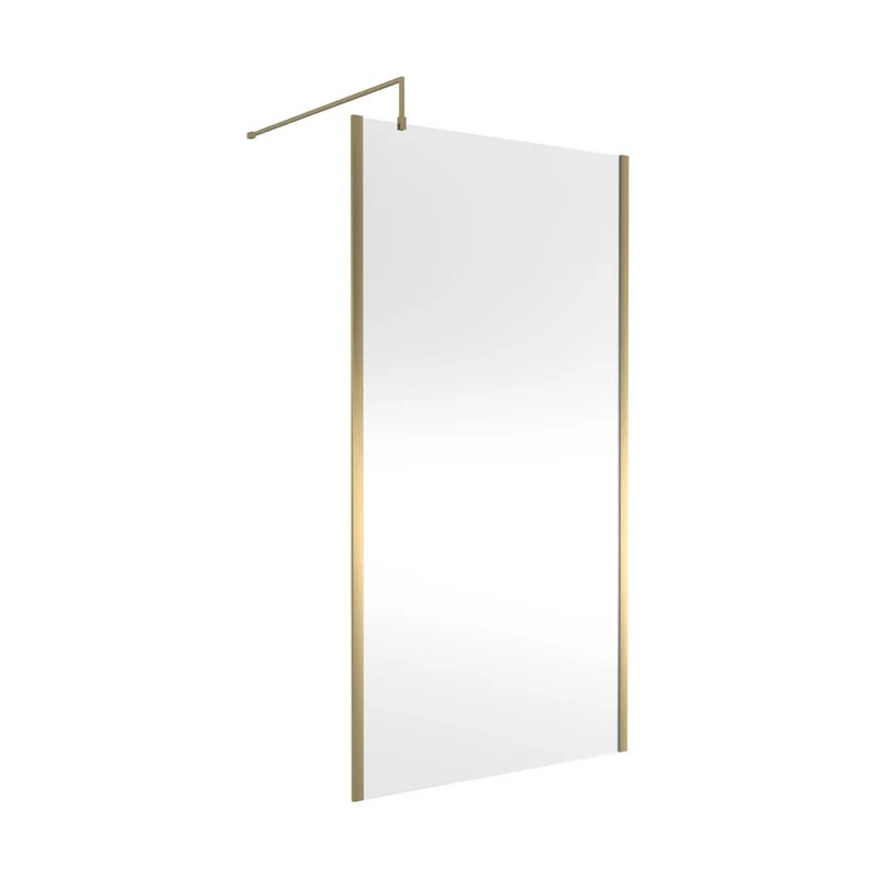 Hudson Reed Wetroom Screens 1100mm Outer Framed Wetroom Screen With Support Bar Contemp Brushed Brass Aluminium 1950x1100x14mm