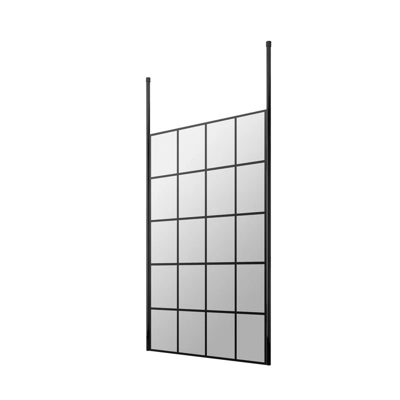 Hudson Reed Wetroom Screens 1100mm Frame Screen With Ceiling Posts Contemp Matt Black Aluminium 1950x1100x14mm