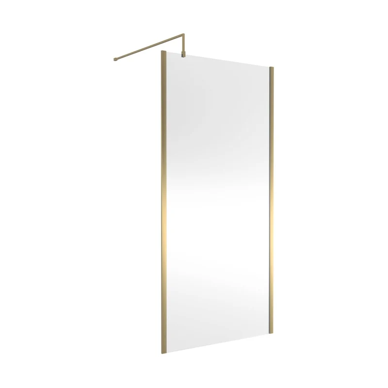 Hudson Reed Wetroom Screens 1000mm Outer Framed Wetroom Screen With Support Bar Contemp Brushed Brass Aluminium 1950x1000x14mm