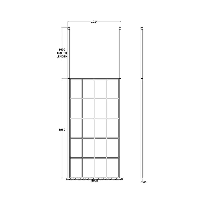 Hudson Reed Wetroom Screens 1000mm Frame Screen With Ceiling Posts Contemp Matt Black Aluminium 1950x1000x14mm