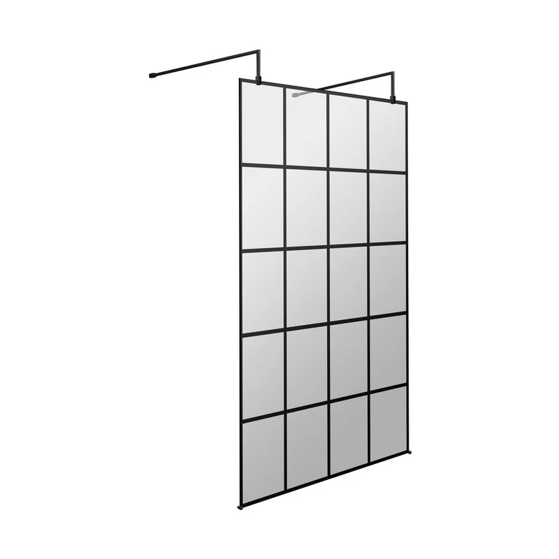 Hudson Reed Wetroom Screens 1000mm Frame Screen With Arms And Feet Contemp Matt Black Aluminium 1950x1000x14mm