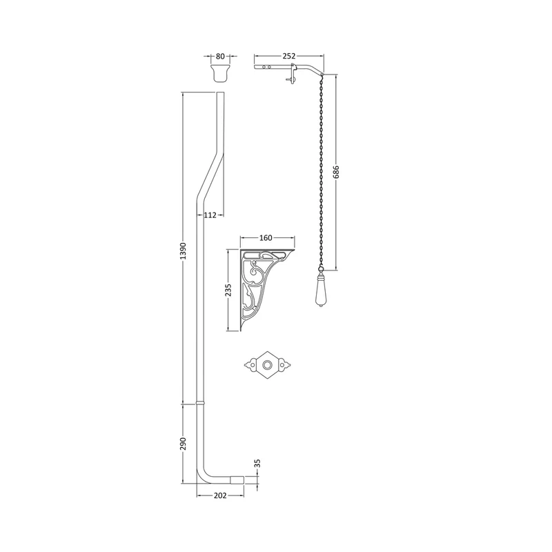 Hudson Reed Toilet Accessories High Level Flush Pipe Pack Trad Chrome Brass 1390x80x112mm
